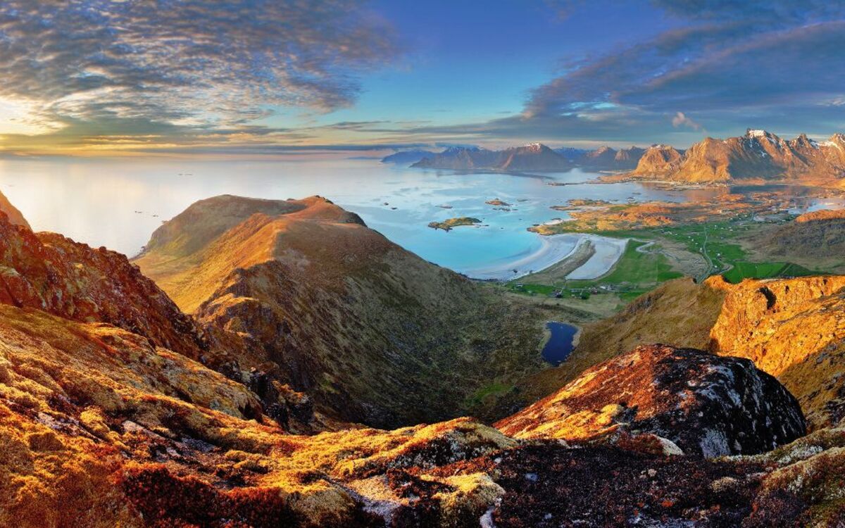 Norway Landscape panorama with ocean and mountain - Lofoten
